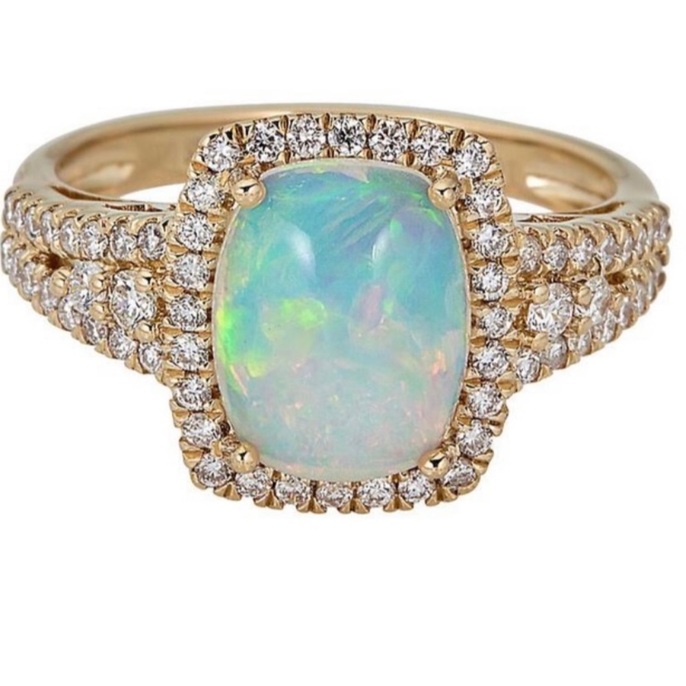 ethiopian opal & 1/2 ct. tw. diamond ring in 14k yellow gold